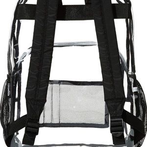 Clear backpack for transporting school books and everyday gear.